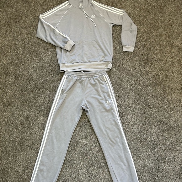 Adidas Light Gray Tracksuit with White Stripes - Picture 1 of 5